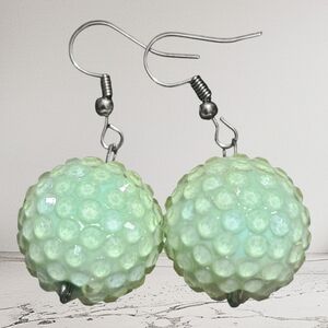 Handmade Green Spiky Bumpy Bubblegum Earrings, Kids & Womens Dangle Jewelry